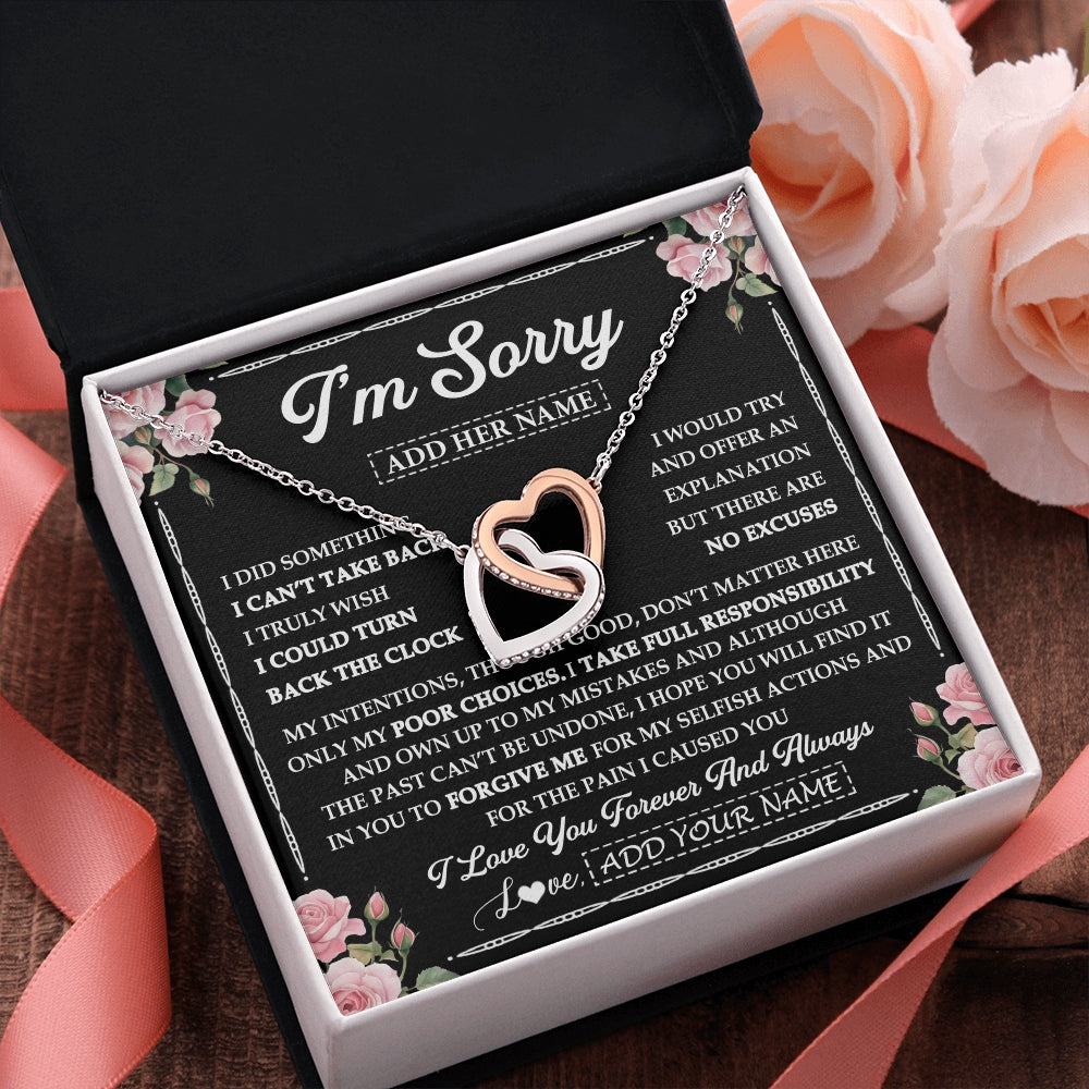 Interlocking Hearts Necklace Stainless Steel & Rose Gold Finish | 2 | Personalized I'm Sorry Necklace Gifts For Her Wife Girlfriend Soulmate Pendant Forgive Me Customized Apology Gift For Her Custom Gift Box Message Card | https://teecentury.