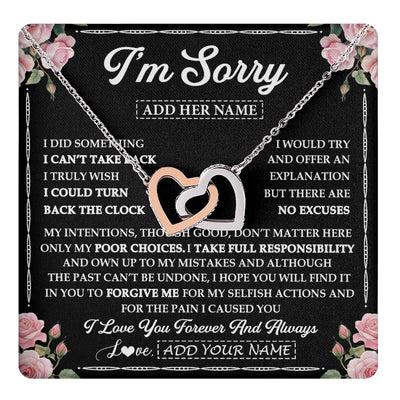 Interlocking Hearts Necklace Stainless Steel & Rose Gold Finish | 1 | Personalized I'm Sorry Necklace Gifts For Her Wife Girlfriend Soulmate Pendant Forgive Me Customized Apology Gift For Her Custom Gift Box Message Card | https://teecentury.