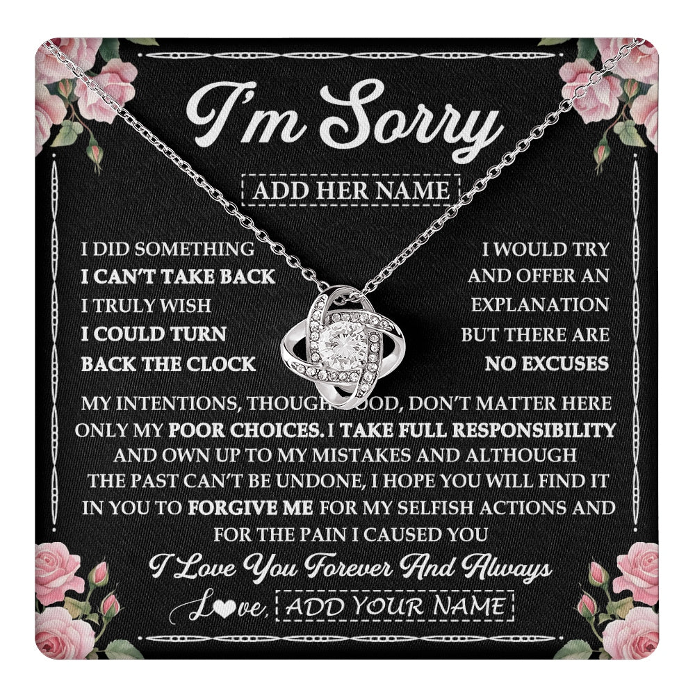 Love Knot Necklace 14K White Gold Finish | 1 | Personalized I'm Sorry Necklace Gifts For Her Wife Girlfriend Soulmate Pendant Forgive Me Customized Apology Gift For Her Custom Gift Box Message Card | https://teecentury.