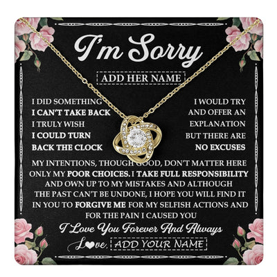 Love Knot Necklace 18K Yellow Gold Finish | 1 | Personalized I'm Sorry Necklace Gifts For Her Wife Girlfriend Soulmate Pendant Forgive Me Customized Apology Gift For Her Custom Gift Box Message Card | https://teecentury.