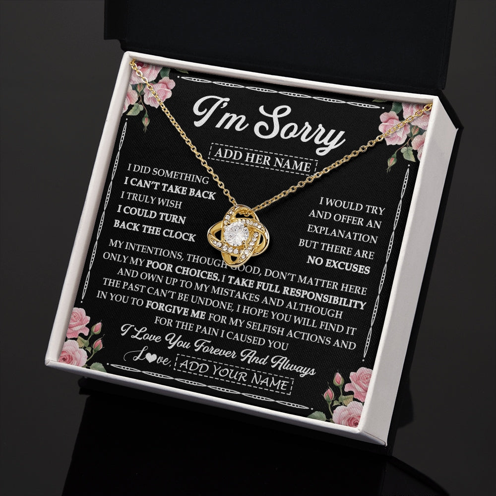 Love Knot Necklace 18K Yellow Gold Finish | 2 | Personalized I'm Sorry Necklace Gifts For Her Wife Girlfriend Soulmate Pendant Forgive Me Customized Apology Gift For Her Custom Gift Box Message Card | https://teecentury.