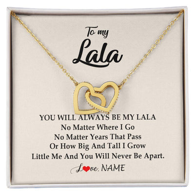 Interlocking Hearts Necklace 18K Yellow Gold Finish | Personalized Lala Necklace From Grandkids Granddaughter Grandson You Will Always Be My Lala Birthday Mothers Day Christmas Customized Gift Box Message Card | teecentury
