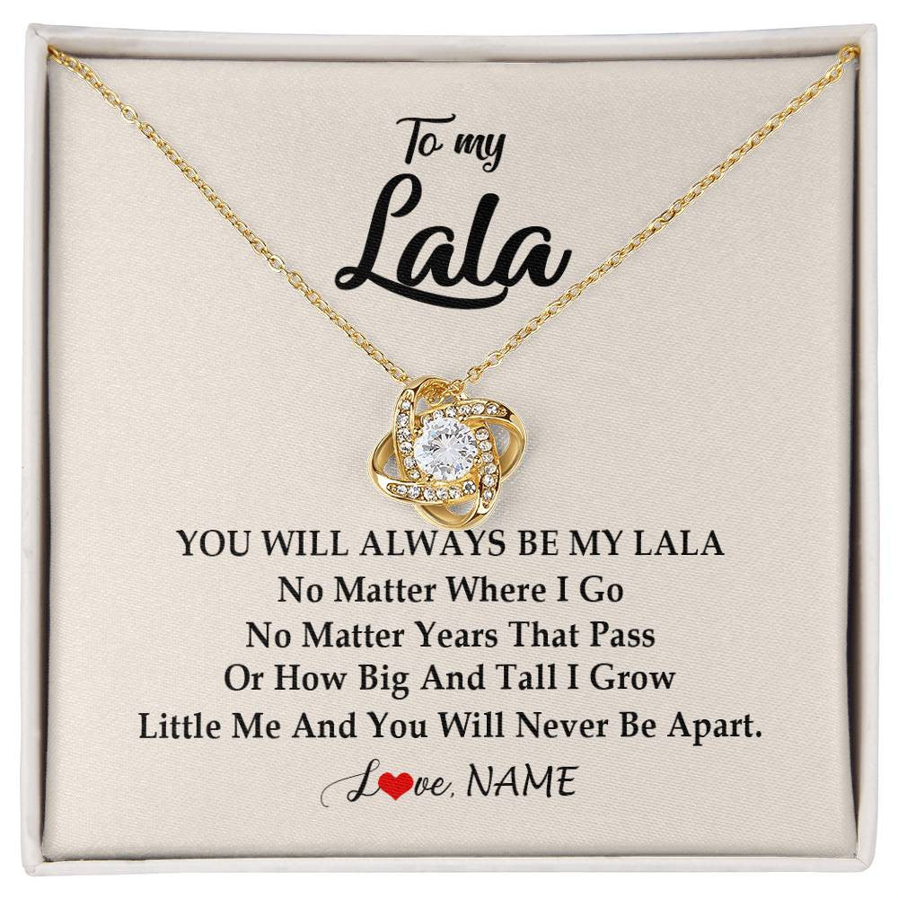 Love Knot Necklace 18K Yellow Gold Finish | Personalized Lala Necklace From Grandkids Granddaughter Grandson You Will Always Be My Lala Birthday Mothers Day Christmas Customized Gift Box Message Card | teecentury