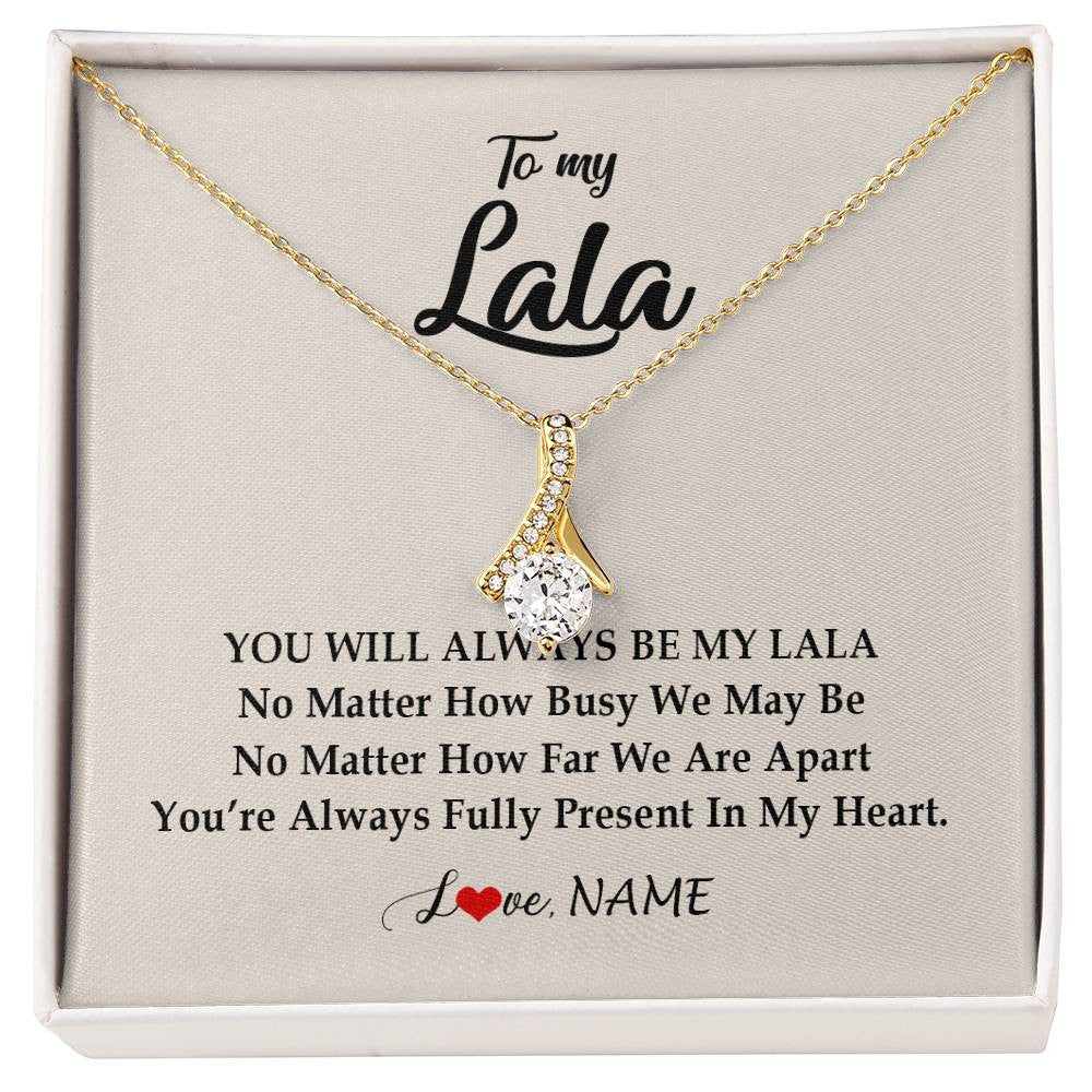 Alluring Beauty Necklace 18K Yellow Gold Finish | Personalized Lala Necklace From Grandkids Granddaughter Grandson You're Always In My Heart Lala Birthday Mothers Day Christmas Customized Gift Box Message Card | teecentury