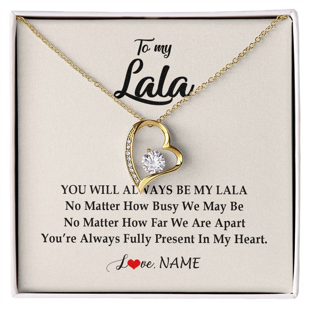 Forever Love Necklace 18K Yellow Gold Finish | Personalized Lala Necklace From Grandkids Granddaughter Grandson You're Always In My Heart Lala Birthday Mothers Day Christmas Customized Gift Box Message Card | teecentury