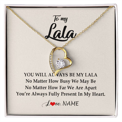 Forever Love Necklace 18K Yellow Gold Finish | Personalized Lala Necklace From Grandkids Granddaughter Grandson You're Always In My Heart Lala Birthday Mothers Day Christmas Customized Gift Box Message Card | teecentury