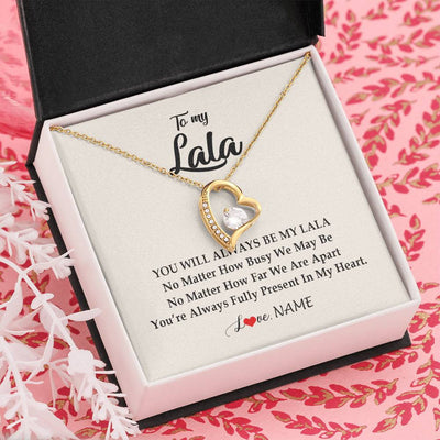 Forever Love Necklace 18K Yellow Gold Finish | Personalized Lala Necklace From Grandkids Granddaughter Grandson You're Always In My Heart Lala Birthday Mothers Day Christmas Customized Gift Box Message Card | teecentury