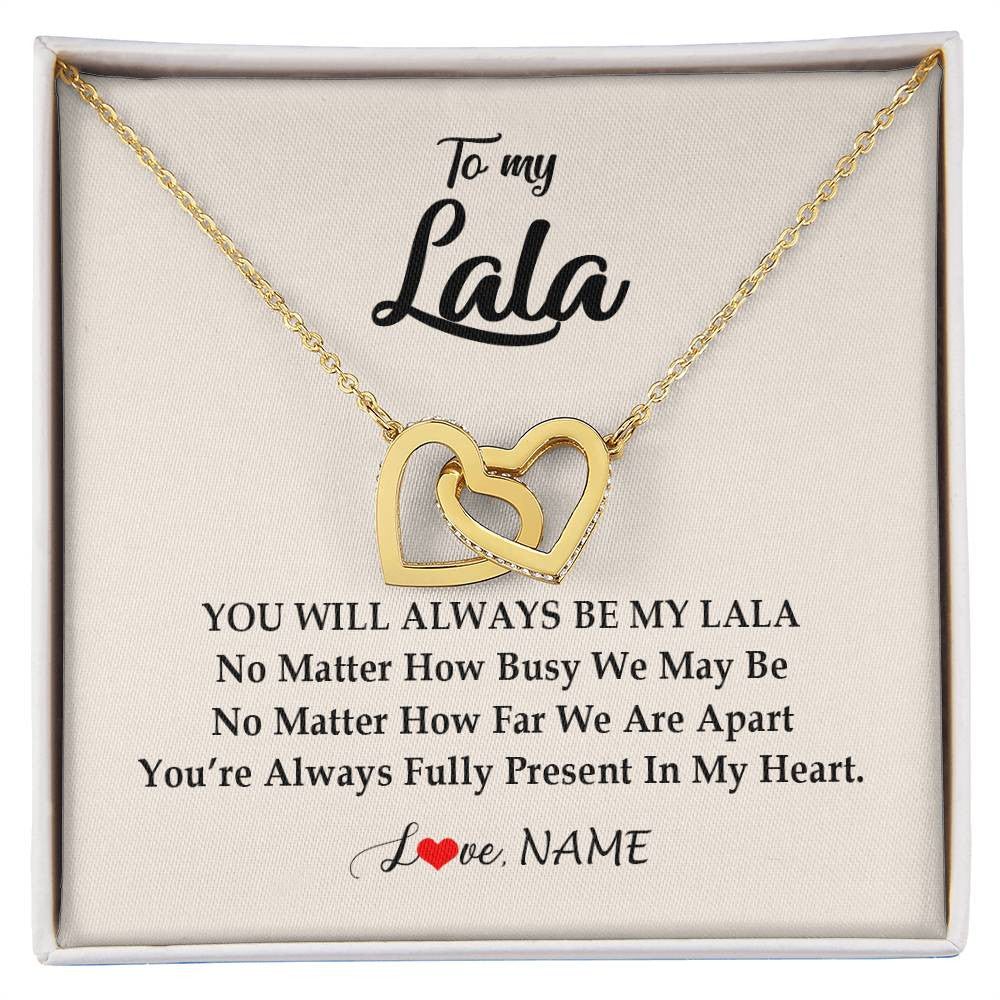 Interlocking Hearts Necklace 18K Yellow Gold Finish | Personalized Lala Necklace From Grandkids Granddaughter Grandson You're Always In My Heart Lala Birthday Mothers Day Christmas Customized Gift Box Message Card | teecentury