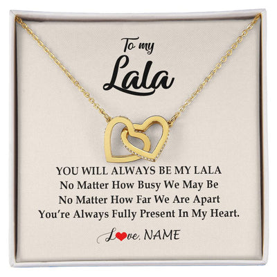 Interlocking Hearts Necklace 18K Yellow Gold Finish | Personalized Lala Necklace From Grandkids Granddaughter Grandson You're Always In My Heart Lala Birthday Mothers Day Christmas Customized Gift Box Message Card | teecentury