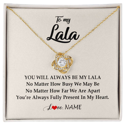 Love Knot Necklace 18K Yellow Gold Finish | Personalized Lala Necklace From Grandkids Granddaughter Grandson You're Always In My Heart Lala Birthday Mothers Day Christmas Customized Gift Box Message Card | teecentury