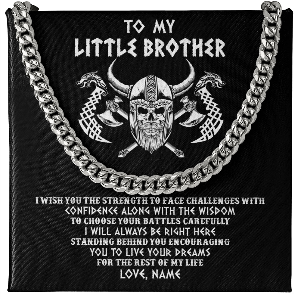 Cuban Link Chain Necklace Stainless Steel | 1 | Personalized Little Brother Viking Necklace I Wish You The Strength Scandinavian Norse Runes Viking For Men Brother Birthday Customized Gift Box Message Card | teecentury
