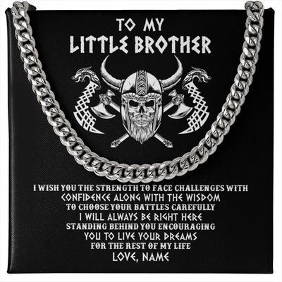 Cuban Link Chain Necklace Stainless Steel | 1 | Personalized Little Brother Viking Necklace I Wish You The Strength Scandinavian Norse Runes Viking For Men Brother Birthday Customized Gift Box Message Card | teecentury