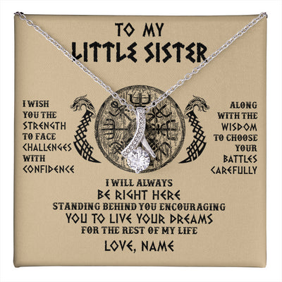 Alluring Beauty Necklace 14K White Gold Finish | 1 | Personalized Little Sister Viking Necklace I Wish You The Strength Scandinavian Norse Runes Viking For Women Sister Birthday Customized Gift Box Message Card | teecentury