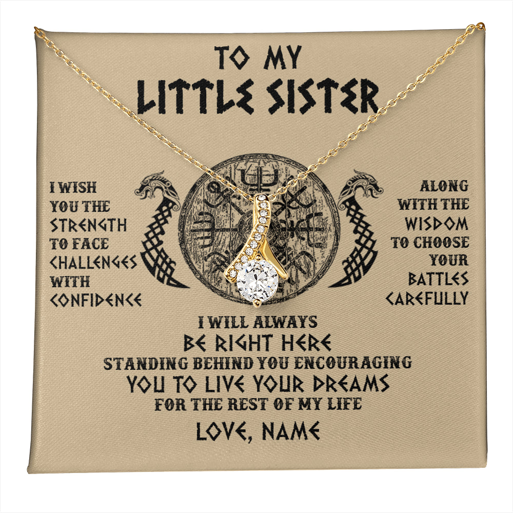 Alluring Beauty Necklace 18K Yellow Gold Finish | 1 | Personalized Little Sister Viking Necklace I Wish You The Strength Scandinavian Norse Runes Viking For Women Sister Birthday Customized Gift Box Message Card | teecentury