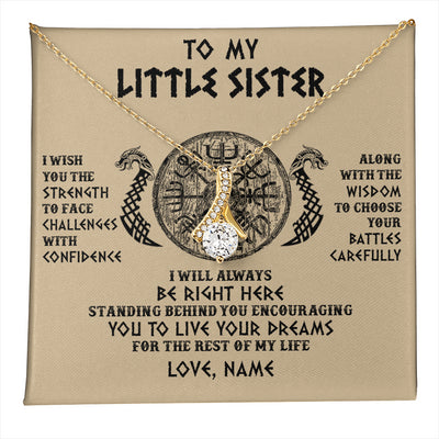 Alluring Beauty Necklace 18K Yellow Gold Finish | 1 | Personalized Little Sister Viking Necklace I Wish You The Strength Scandinavian Norse Runes Viking For Women Sister Birthday Customized Gift Box Message Card | teecentury