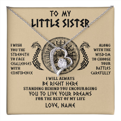 Forever Love Necklace 14K White Gold Finish | 1 | Personalized Little Sister Viking Necklace I Wish You The Strength Scandinavian Norse Runes Viking For Women Sister Birthday Customized Gift Box Message Card | teecentury