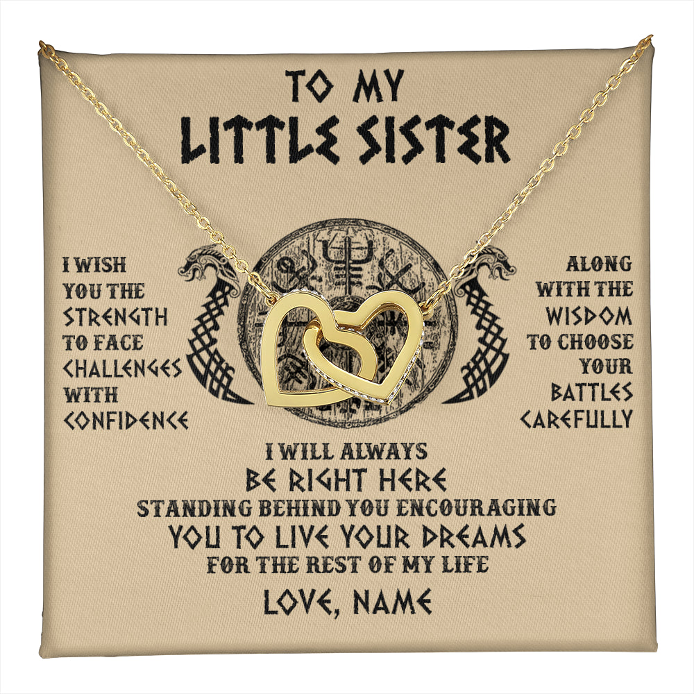 Interlocking Hearts Necklace 18K Yellow Gold Finish | 1 | Personalized Little Sister Viking Necklace I Wish You The Strength Scandinavian Norse Runes Viking For Women Sister Birthday Customized Gift Box Message Card | teecentury