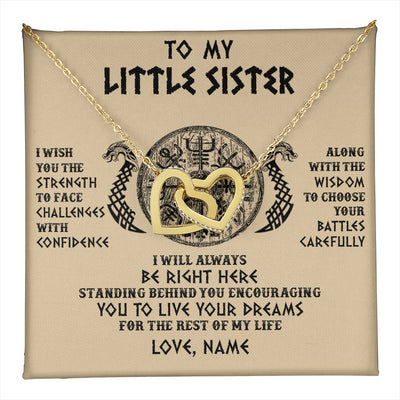Interlocking Hearts Necklace 18K Yellow Gold Finish | 1 | Personalized Little Sister Viking Necklace I Wish You The Strength Scandinavian Norse Runes Viking For Women Sister Birthday Customized Gift Box Message Card | teecentury