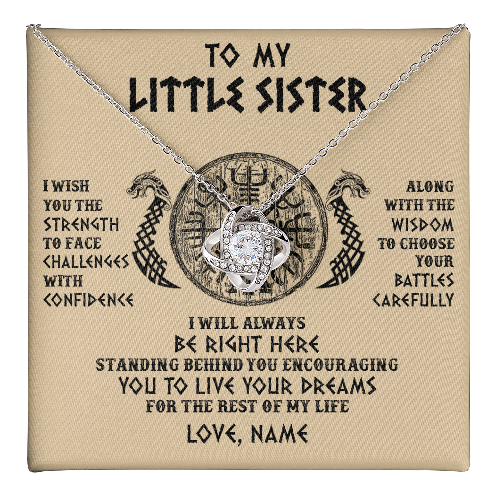 Love Knot Necklace 14K White Gold Finish | 1 | Personalized Little Sister Viking Necklace I Wish You The Strength Scandinavian Norse Runes Viking For Women Sister Birthday Customized Gift Box Message Card | teecentury