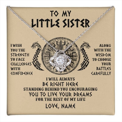 Love Knot Necklace 14K White Gold Finish | 1 | Personalized Little Sister Viking Necklace I Wish You The Strength Scandinavian Norse Runes Viking For Women Sister Birthday Customized Gift Box Message Card | teecentury