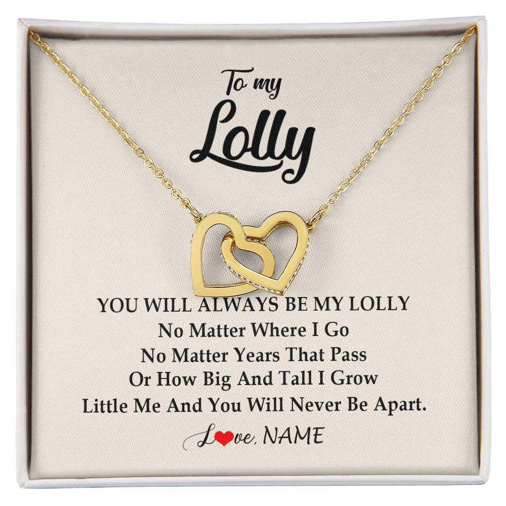 Interlocking Hearts Necklace 18K Yellow Gold Finish | Personalized Lolly Necklace From Grandkids Granddaughter Grandson You Will Always Be My Lolly Birthday Mothers Day Christmas Customized Gift Box Message Card | teecentury