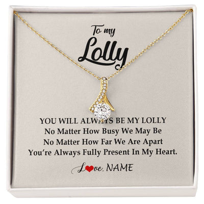 Alluring Beauty Necklace 18K Yellow Gold Finish | Personalized Lolly Necklace From Grandkids Granddaughter Grandson You're Always In My Heart Lolly Birthday Mothers Day Jewelry Customized Gift Box Message Card | teecentury