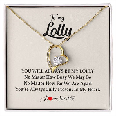 Forever Love Necklace 18K Yellow Gold Finish | Personalized Lolly Necklace From Grandkids Granddaughter Grandson You're Always In My Heart Lolly Birthday Mothers Day Jewelry Customized Gift Box Message Card | teecentury