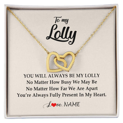 Interlocking Hearts Necklace 18K Yellow Gold Finish | Personalized Lolly Necklace From Grandkids Granddaughter Grandson You're Always In My Heart Lolly Birthday Mothers Day Jewelry Customized Gift Box Message Card | teecentury
