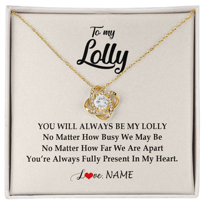 Love Knot Necklace 18K Yellow Gold Finish | Personalized Lolly Necklace From Grandkids Granddaughter Grandson You're Always In My Heart Lolly Birthday Mothers Day Jewelry Customized Gift Box Message Card | teecentury