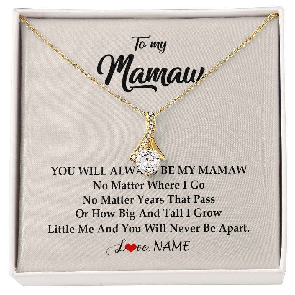 Alluring Beauty Necklace 18K Yellow Gold Finish | Personalized Mamaw Necklace From Grandkids Granddaughter Grandson You Will Always Be My Mamaw Birthday Mothers Day Christmas Customized Gift Box Message Card | teecentury