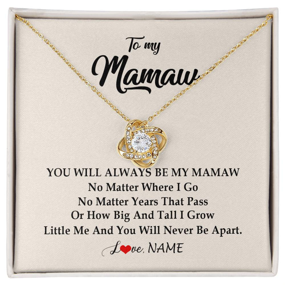 Love Knot Necklace 18K Yellow Gold Finish | Personalized Mamaw Necklace From Grandkids Granddaughter Grandson You Will Always Be My Mamaw Birthday Mothers Day Christmas Customized Gift Box Message Card | teecentury