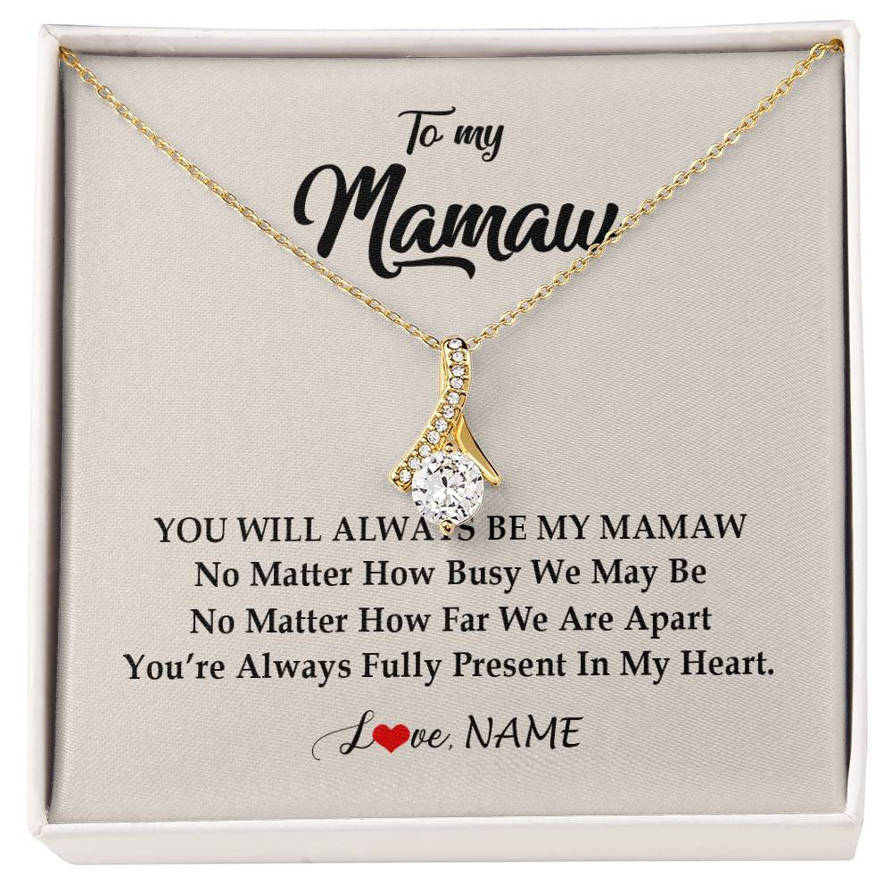 Alluring Beauty Necklace 18K Yellow Gold Finish | Personalized Mamaw Necklace From Grandkids Granddaughter Grandson You're Always In My Heart Mamaw Birthday Mothers Day Jewelry Customized Gift Box Message Card | teecentury