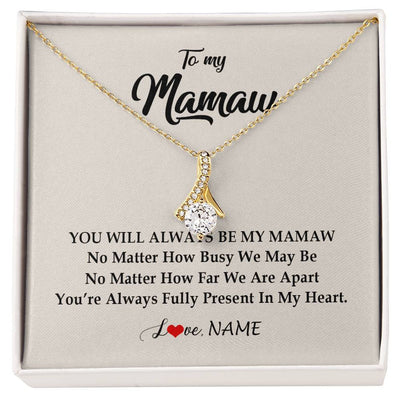 Alluring Beauty Necklace 18K Yellow Gold Finish | Personalized Mamaw Necklace From Grandkids Granddaughter Grandson You're Always In My Heart Mamaw Birthday Mothers Day Jewelry Customized Gift Box Message Card | teecentury