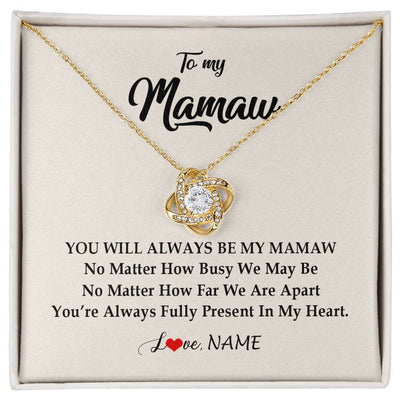 Love Knot Necklace 18K Yellow Gold Finish | Personalized Mamaw Necklace From Grandkids Granddaughter Grandson You're Always In My Heart Mamaw Birthday Mothers Day Jewelry Customized Gift Box Message Card | teecentury
