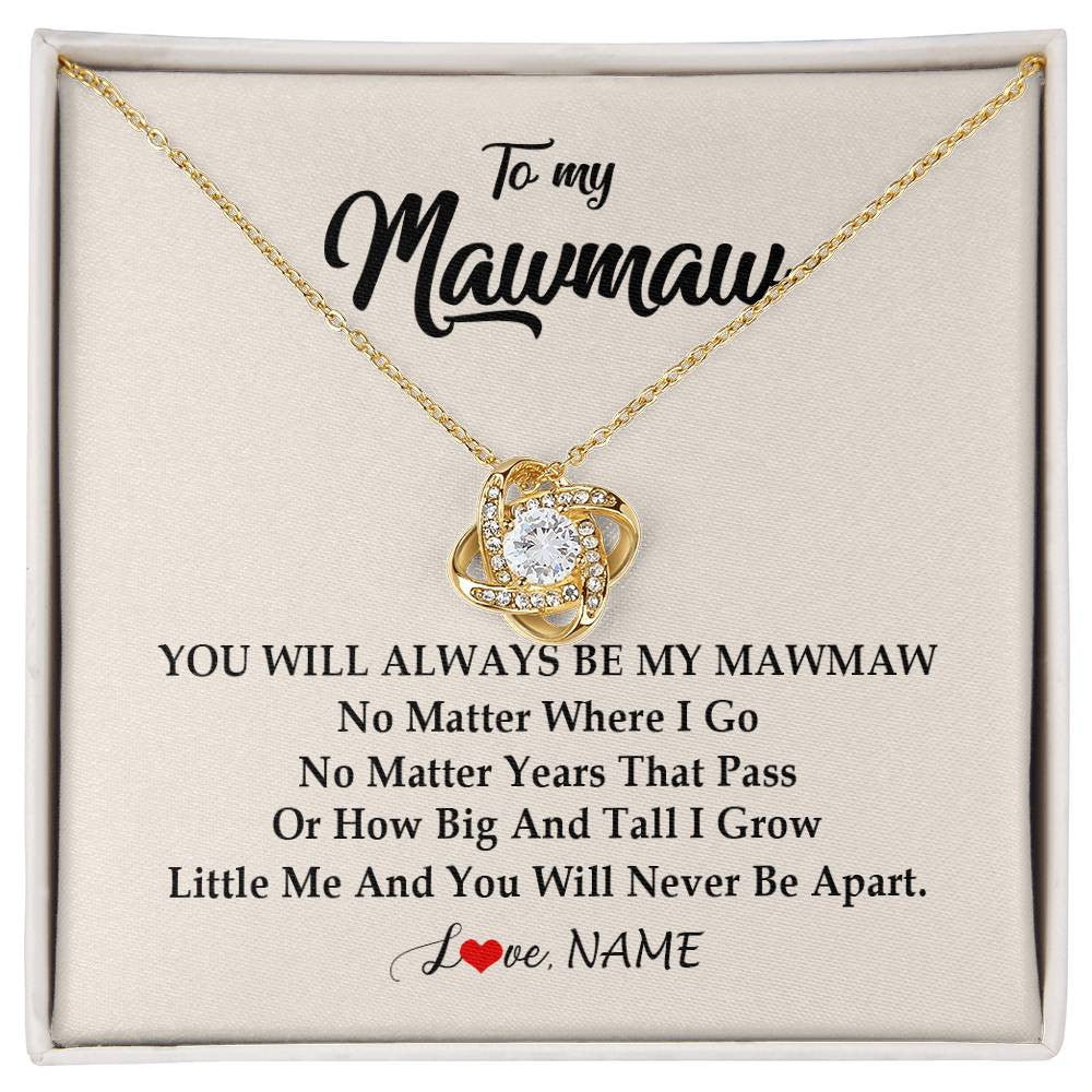 Love Knot Necklace 18K Yellow Gold Finish | Personalized Mawmaw Necklace From Grandkids Granddaughter Grandson You Will Always Be My Mawmaw Birthday Mothers Day Christmas Customized Gift Box Message Card | teecentury