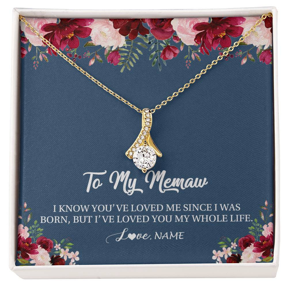 Alluring Beauty Necklace 18K Yellow Gold Finish | Personalized Memaw Necklace From Grandkids Granddaughter Grandson I've Loved You My Whole Life Floral Memaw Birthday Mothers Day Christmas Customized Message Card | teecentury