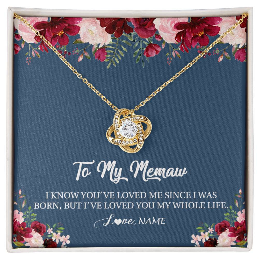 Love Knot Necklace 18K Yellow Gold Finish | Personalized Memaw Necklace From Grandkids Granddaughter Grandson I've Loved You My Whole Life Floral Memaw Birthday Mothers Day Christmas Customized Message Card | teecentury