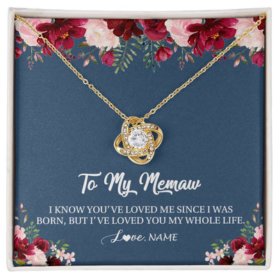 Love Knot Necklace 18K Yellow Gold Finish | Personalized Memaw Necklace From Grandkids Granddaughter Grandson I've Loved You My Whole Life Floral Memaw Birthday Mothers Day Christmas Customized Message Card | teecentury