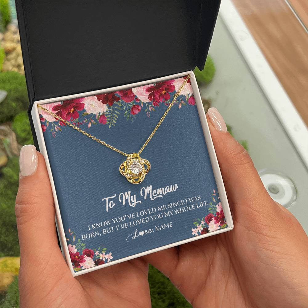 Love Knot Necklace 18K Yellow Gold Finish | Personalized Memaw Necklace From Grandkids Granddaughter Grandson I've Loved You My Whole Life Floral Memaw Birthday Mothers Day Christmas Customized Message Card | teecentury