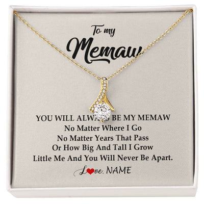 Alluring Beauty Necklace 18K Yellow Gold Finish | Personalized Memaw Necklace From Grandkids Granddaughter Grandson You Will Always Be My Meme Birthday Mothers Day Christmas Customized Gift Box Message Card | teecentury