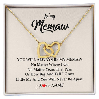 Interlocking Hearts Necklace 18K Yellow Gold Finish | Personalized Memaw Necklace From Grandkids Granddaughter Grandson You Will Always Be My Meme Birthday Mothers Day Christmas Customized Gift Box Message Card | teecentury