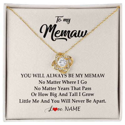 Love Knot Necklace 18K Yellow Gold Finish | Personalized Memaw Necklace From Grandkids Granddaughter Grandson You Will Always Be My Meme Birthday Mothers Day Christmas Customized Gift Box Message Card | teecentury