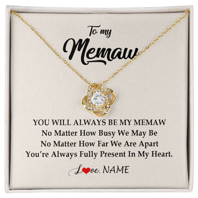 Love Knot Necklace 18K Yellow Gold Finish | Personalized Memaw Necklace From Grandkids Granddaughter Grandson You're Always In My Heart Memaw Birthday Mothers Day Jewelry Customized Gift Box Message Card | teecentury