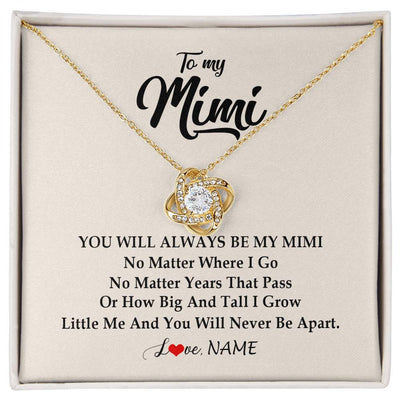Love Knot Necklace 18K Yellow Gold Finish | Personalized Mimi Necklace From Grandkids Granddaughter Grandson You Will Always Be My Mimi Birthday Mothers Day Christmas Customized Gift Box Message Card | teecentury