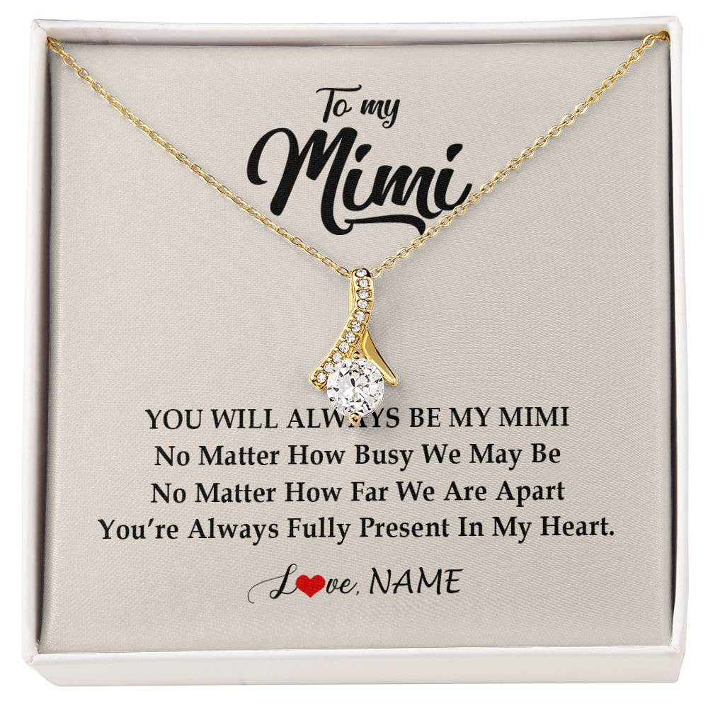 Alluring Beauty Necklace 18K Yellow Gold Finish | Personalized Mimi Necklace From Grandkids Granddaughter Grandson You're Always In My Heart Mimi Birthday Mothers Day Christmas Customized Gift Box Message Card | teecentury