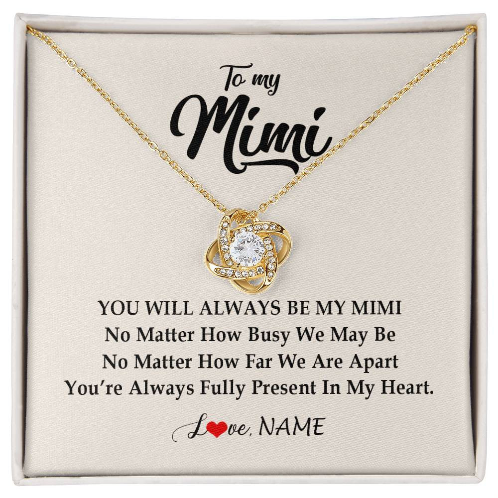 Love Knot Necklace 18K Yellow Gold Finish | Personalized Mimi Necklace From Grandkids Granddaughter Grandson You're Always In My Heart Mimi Birthday Mothers Day Christmas Customized Gift Box Message Card | teecentury