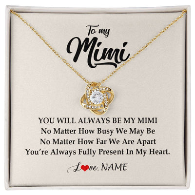 Love Knot Necklace 18K Yellow Gold Finish | Personalized Mimi Necklace From Grandkids Granddaughter Grandson You're Always In My Heart Mimi Birthday Mothers Day Christmas Customized Gift Box Message Card | teecentury
