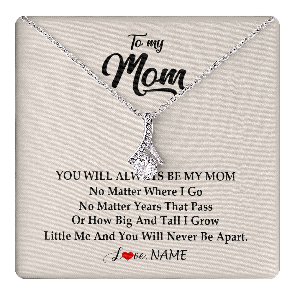 Alluring Beauty Necklace 14K White Gold Finish | 1 | Personalized Mom Necklace From Daughter Son You Will Always Be My Mom Birthday Mothers Day Christmas Customized Gift Box Message Card | teecentury