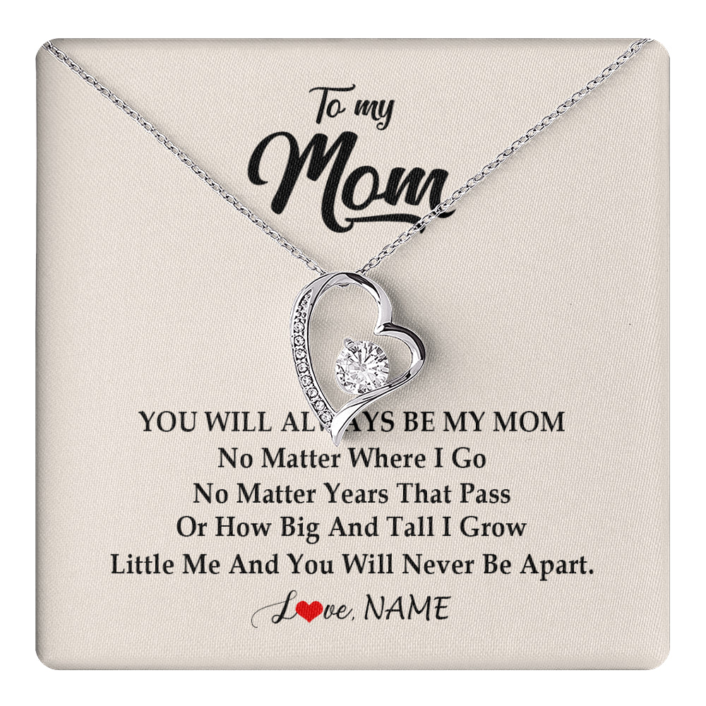 Forever Love Necklace 14K White Gold Finish | 1 | Personalized Mom Necklace From Daughter Son You Will Always Be My Mom Birthday Mothers Day Christmas Customized Gift Box Message Card | teecentury