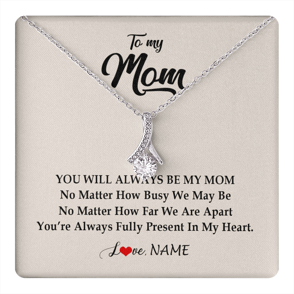 Alluring Beauty Necklace 14K White Gold Finish | 1 | Personalized Mom Necklace From Daughter Son You're Always In My Heart Mom Birthday Mothers Day Christmas Jewelry Pendant Customized Gift Box Message Card | teecentury